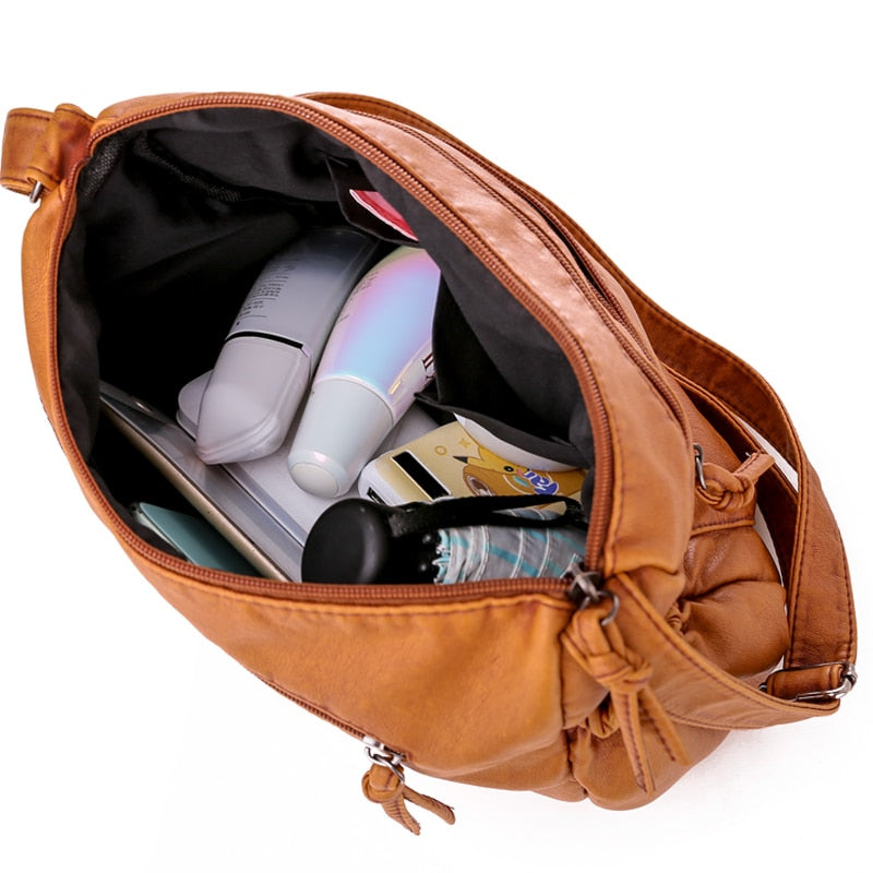 Vintage Women Shoulder Tote Bag Pu Leather Crossbody Bag Soft Women Purse Multi-pockets Messenger Bag Designer Flap Bag Lady Handbag