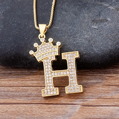 New Luxury Copper Zircon A-Z Crown Alphabet Pendant Chain Necklace Hip-Hop Style Fashion Woman Man Initial Name Jewelry