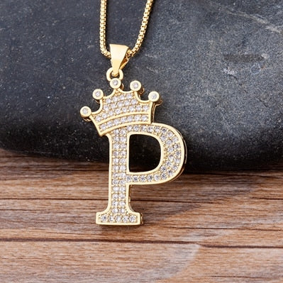 New Luxury Copper Zircon A-Z Crown Alphabet Pendant Chain Necklace Hip-Hop Style Fashion Woman Man Initial Name Jewelry