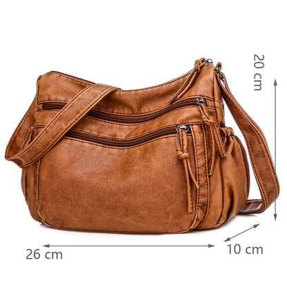 Vintage Women Shoulder Tote Bag Pu Leather Crossbody Bag Soft Women Purse Multi-pockets Messenger Bag Designer Flap Bag Lady Handbag
