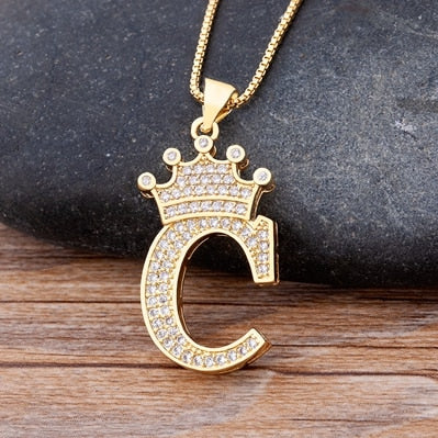 New Luxury Copper Zircon A-Z Crown Alphabet Pendant Chain Necklace Hip-Hop Style Fashion Woman Man Initial Name Jewelry