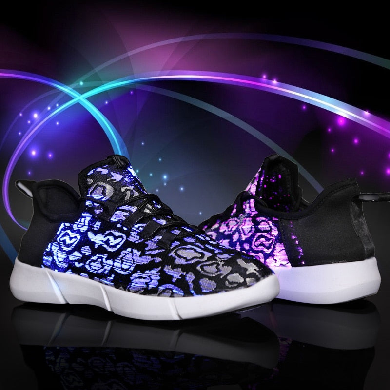 Unisex Led Light up Shoes, Fiber Optic USB Recharge Luminating Sneakers for Adults, Men, Women