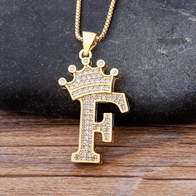 New Luxury Copper Zircon A-Z Crown Alphabet Pendant Chain Necklace Hip-Hop Style Fashion Woman Man Initial Name Jewelry