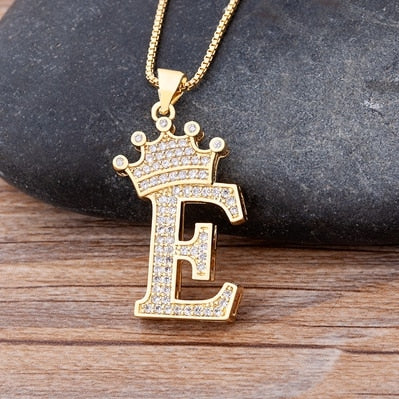 New Luxury Copper Zircon A-Z Crown Alphabet Pendant Chain Necklace Hip-Hop Style Fashion Woman Man Initial Name Jewelry