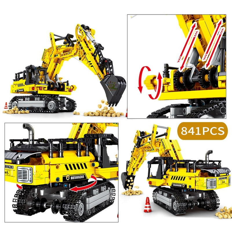 Engineering Truck Tech Building Block City Construction Toy For Children Boy Adults Excavator Bulldozer Crane Car Brick