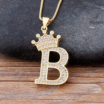 New Luxury Copper Zircon A-Z Crown Alphabet Pendant Chain Necklace Hip-Hop Style Fashion Woman Man Initial Name Jewelry