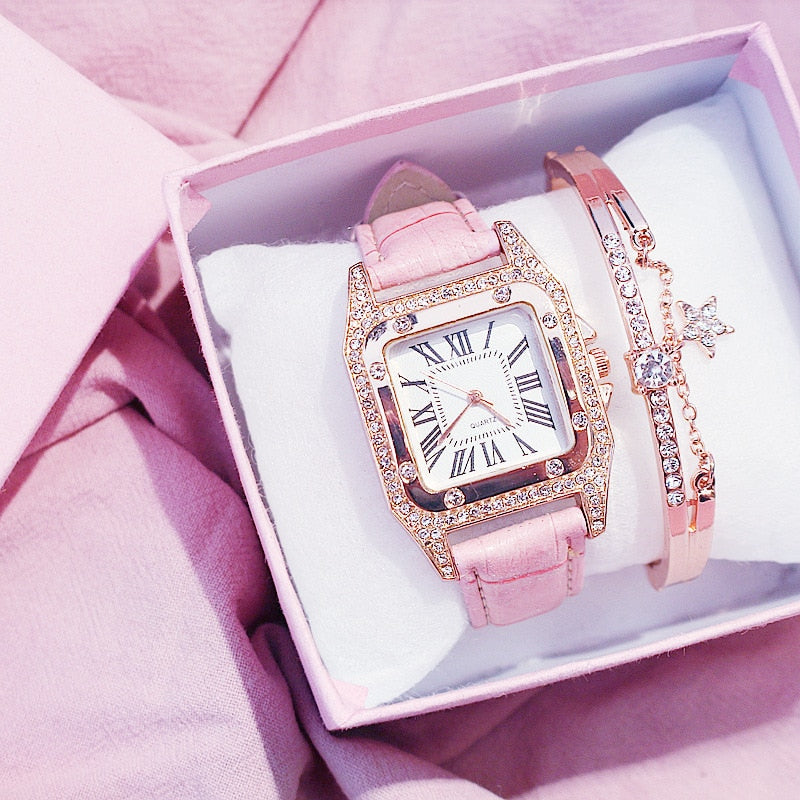 Luxury Women Diamond Watch with FREE Bracelet