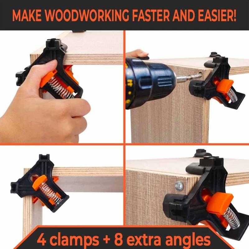 90 Degree Angle Clamps, DIY Wood working Corner Clip, Right Angle Clip Fixer, Set of 4 Clamp Tool with Adjustable Hand Tools