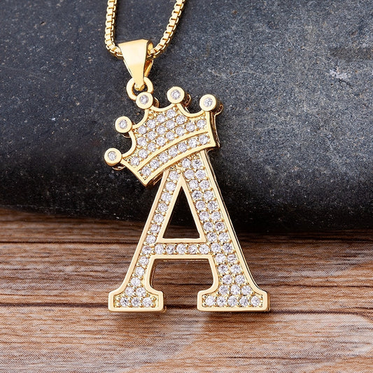 New Luxury Copper Zircon A-Z Crown Alphabet Pendant Chain Necklace Hip-Hop Style Fashion Woman Man Initial Name Jewelry
