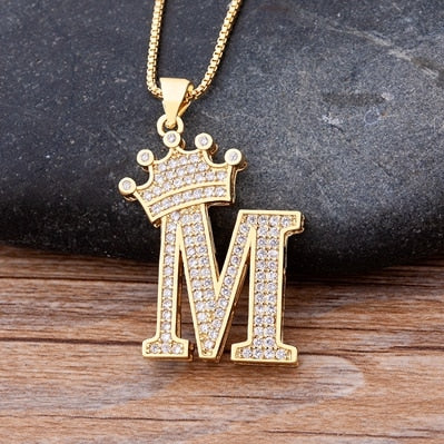 New Luxury Copper Zircon A-Z Crown Alphabet Pendant Chain Necklace Hip-Hop Style Fashion Woman Man Initial Name Jewelry