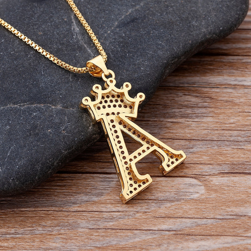 New Luxury Copper Zircon A-Z Crown Alphabet Pendant Chain Necklace Hip-Hop Style Fashion Woman Man Initial Name Jewelry