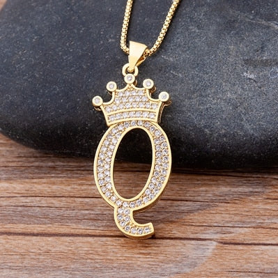 New Luxury Copper Zircon A-Z Crown Alphabet Pendant Chain Necklace Hip-Hop Style Fashion Woman Man Initial Name Jewelry