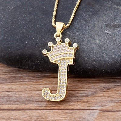 New Luxury Copper Zircon A-Z Crown Alphabet Pendant Chain Necklace Hip-Hop Style Fashion Woman Man Initial Name Jewelry
