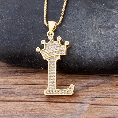 New Luxury Copper Zircon A-Z Crown Alphabet Pendant Chain Necklace Hip-Hop Style Fashion Woman Man Initial Name Jewelry