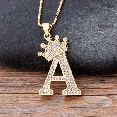 New Luxury Copper Zircon A-Z Crown Alphabet Pendant Chain Necklace Hip-Hop Style Fashion Woman Man Initial Name Jewelry