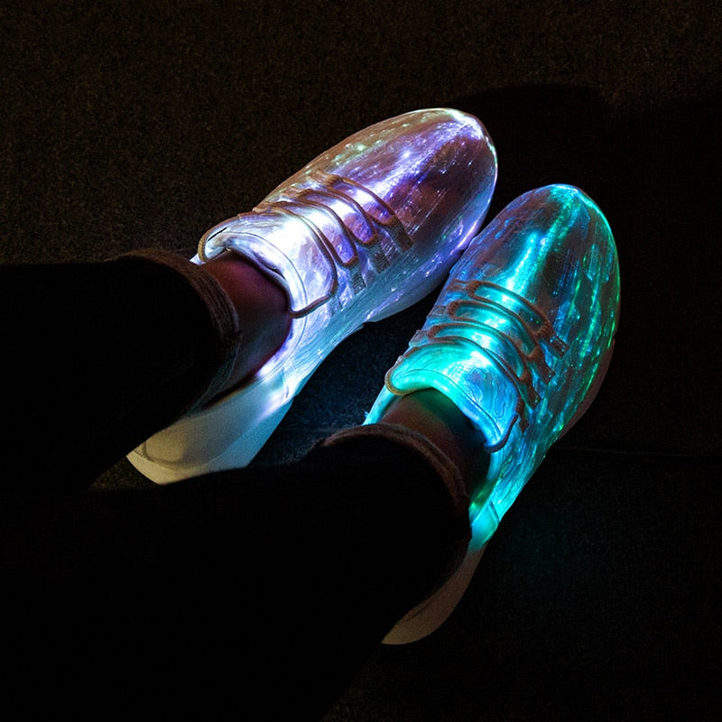 Unisex Led Light up Shoes, Fiber Optic USB Recharge Luminating Sneakers for Adults, Men, Women