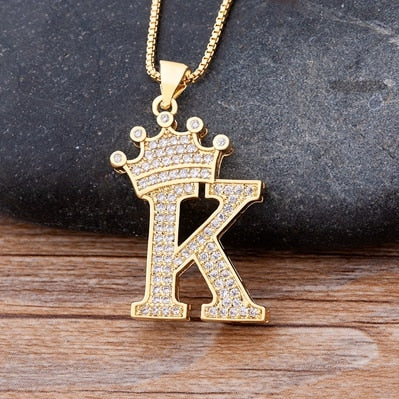 New Luxury Copper Zircon A-Z Crown Alphabet Pendant Chain Necklace Hip-Hop Style Fashion Woman Man Initial Name Jewelry