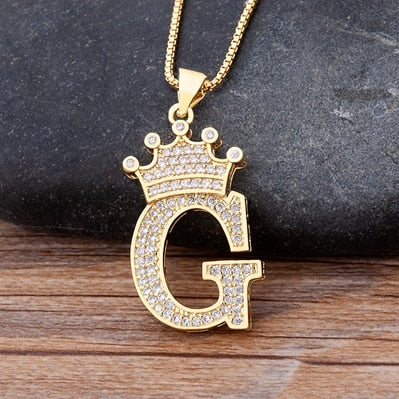 New Luxury Copper Zircon A-Z Crown Alphabet Pendant Chain Necklace Hip-Hop Style Fashion Woman Man Initial Name Jewelry