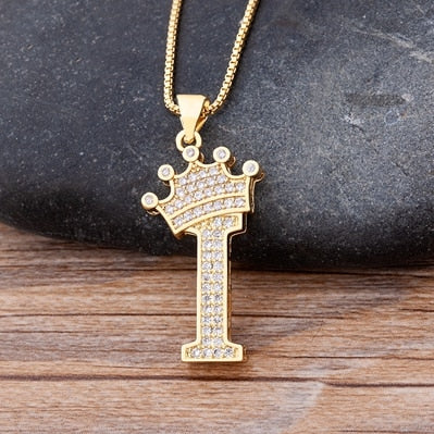 New Luxury Copper Zircon A-Z Crown Alphabet Pendant Chain Necklace Hip-Hop Style Fashion Woman Man Initial Name Jewelry