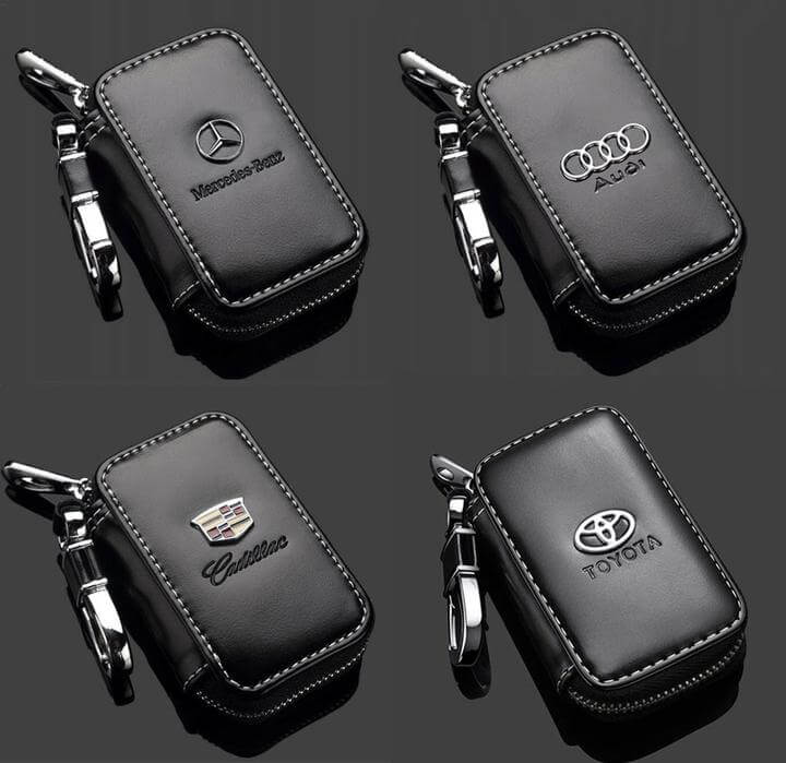 Leather Car Key Case With Logo, Fob Cover Holder, Customized Truck KeychaIn Holder