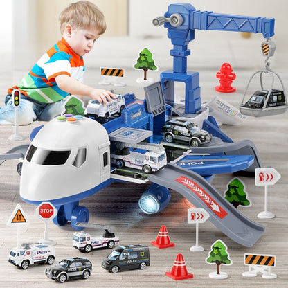 Cargo Airplane Vehicle Play Sets (3 Styles) | Police, Construction or Fireman Toys, Storage Plane for Kids, Toddlers