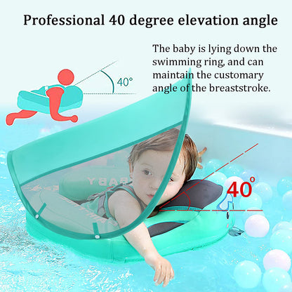 Baby Swim Float with Canopy Non-Inflatable Solid Baby Kid Float