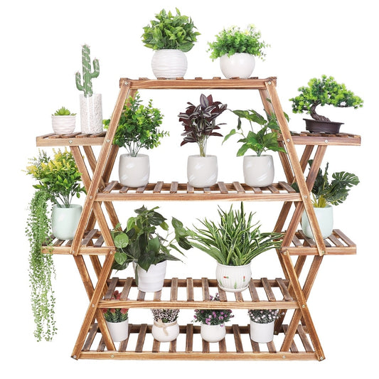 Extra Large Multi Tier Wood Flower Rack Plant Stand Bonsai Shelf Indoor Outdoor