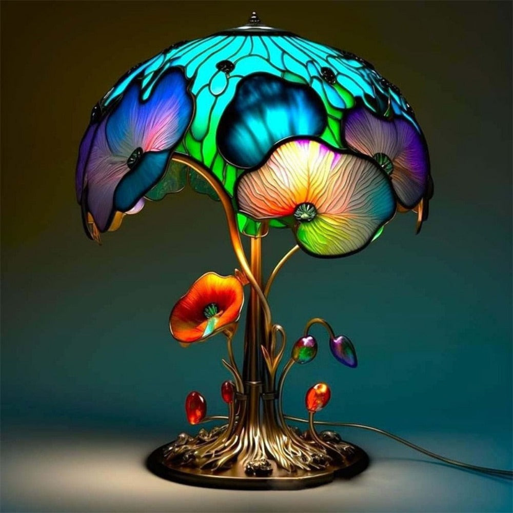 Stained Glass Mushroom Table Lamp - Bedside Flower Retro Night Lamp