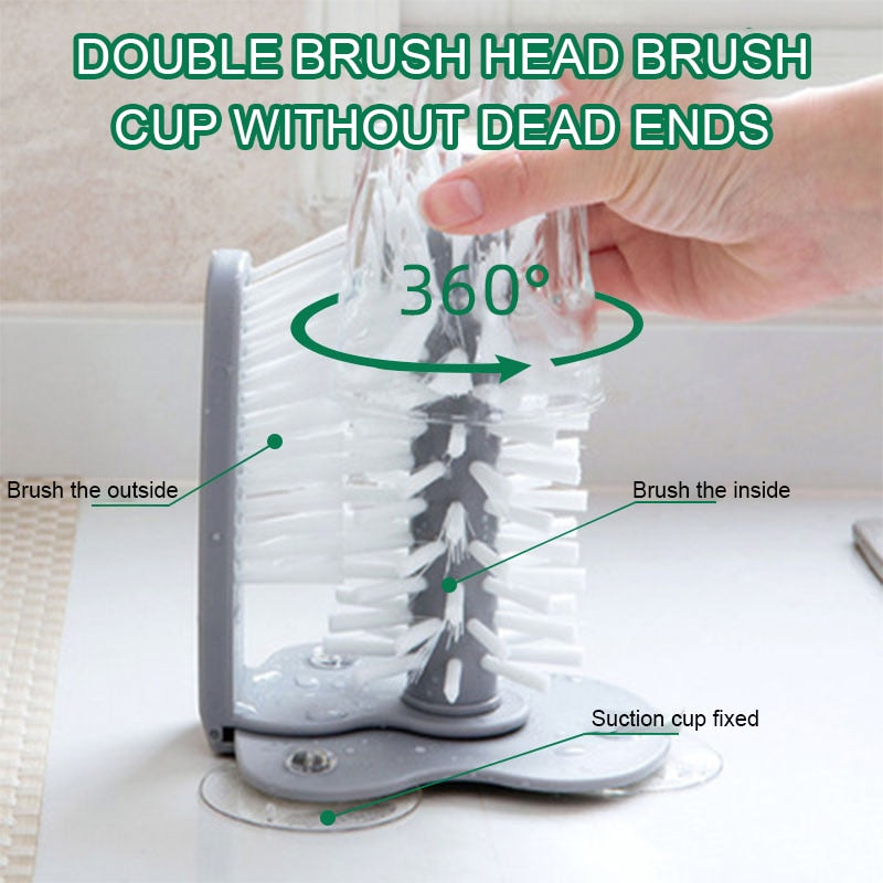 Water Bottle Cleaning Brush Glass Cup Washer with Suction Base Bristle Brush for Beer Cup, Long Leg Cup, Bar Kitchen Sink