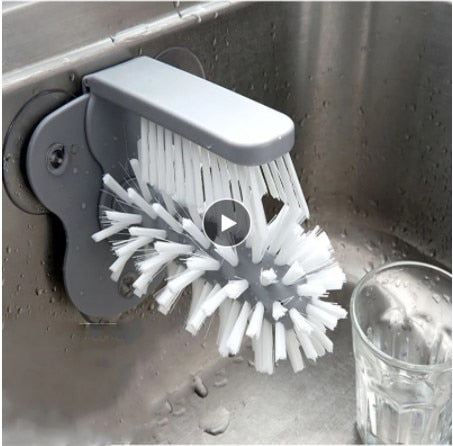 Water Bottle Cleaning Brush Glass Cup Washer with Suction Base Bristle Brush for Beer Cup, Long Leg Cup, Bar Kitchen Sink