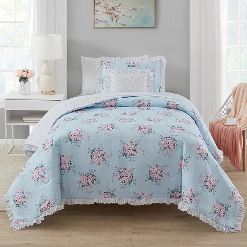 Simply Shabby Chic Sunbleached Floral 4-Piece Washed Microfiber Comforter Set, Full/Queen