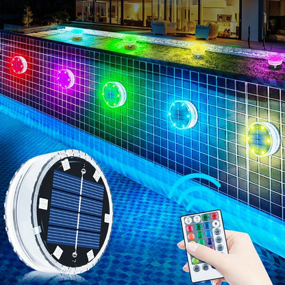 Solar Submersible LED Pool Lights, Color Changing RGB Lamps, Underwater Above ground Side