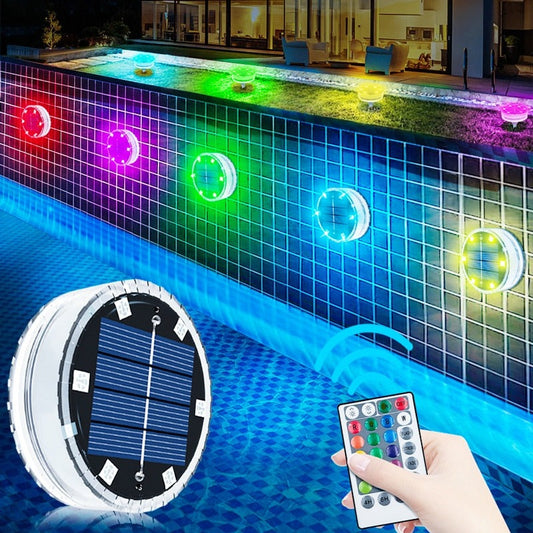 Solar Submersible LED Pool Lights, Color Changing RGB Lamps, Underwater Above ground Side