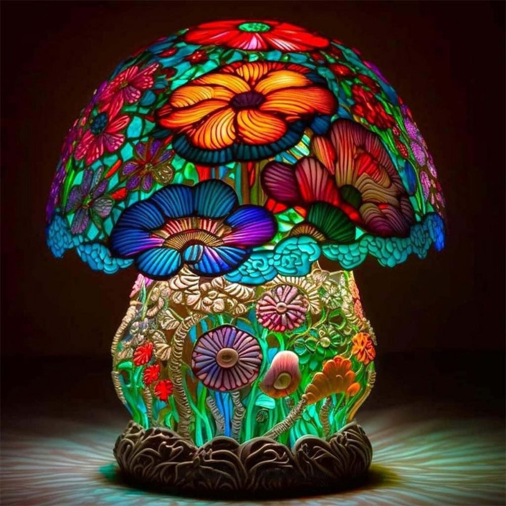 Stained Glass Mushroom Table Lamp - Bedside Flower Retro Night Lamp