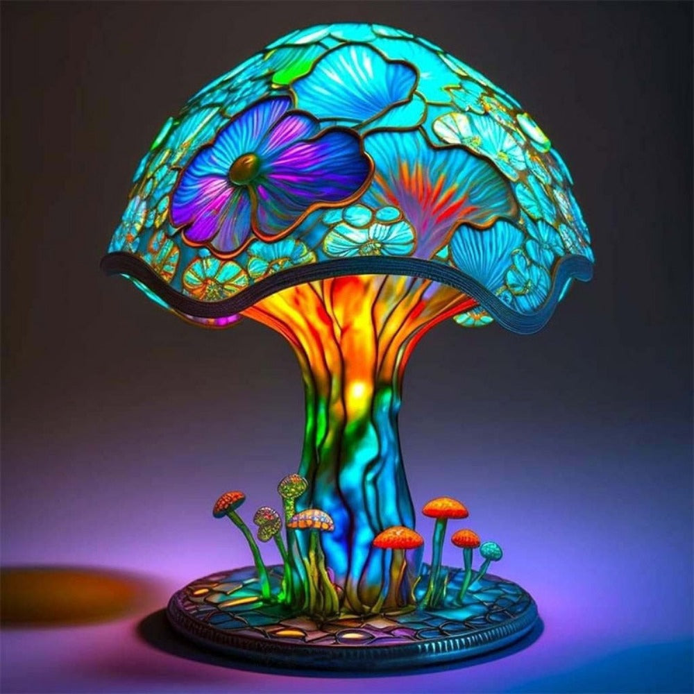 Stained Glass Mushroom Table Lamp - Bedside Flower Retro Night Lamp
