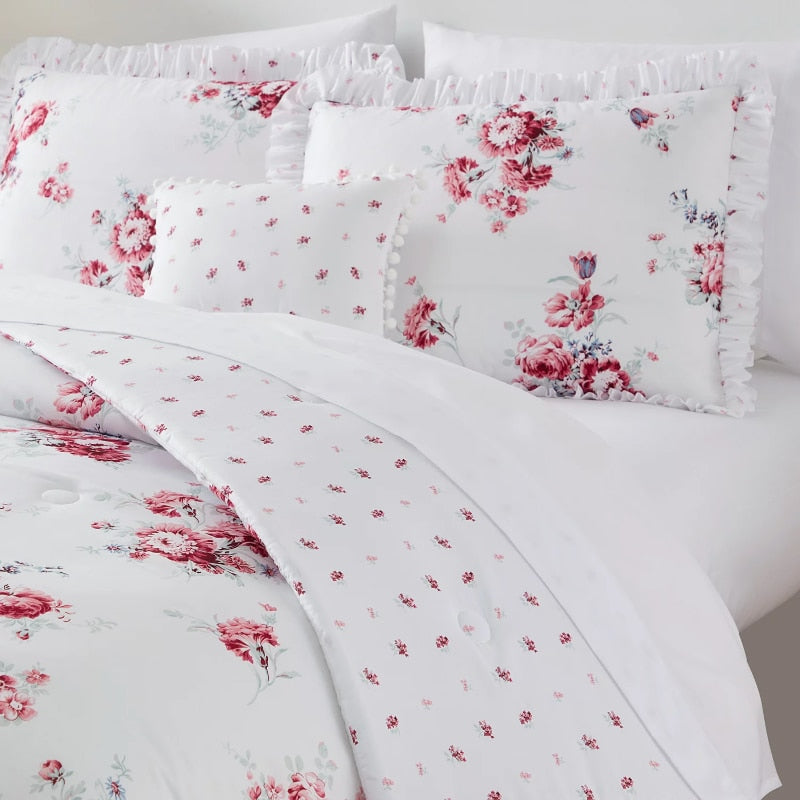 Simply Shabby Chic Sunbleached Floral 4-Piece Washed Microfiber Comforter Set, Full/Queen