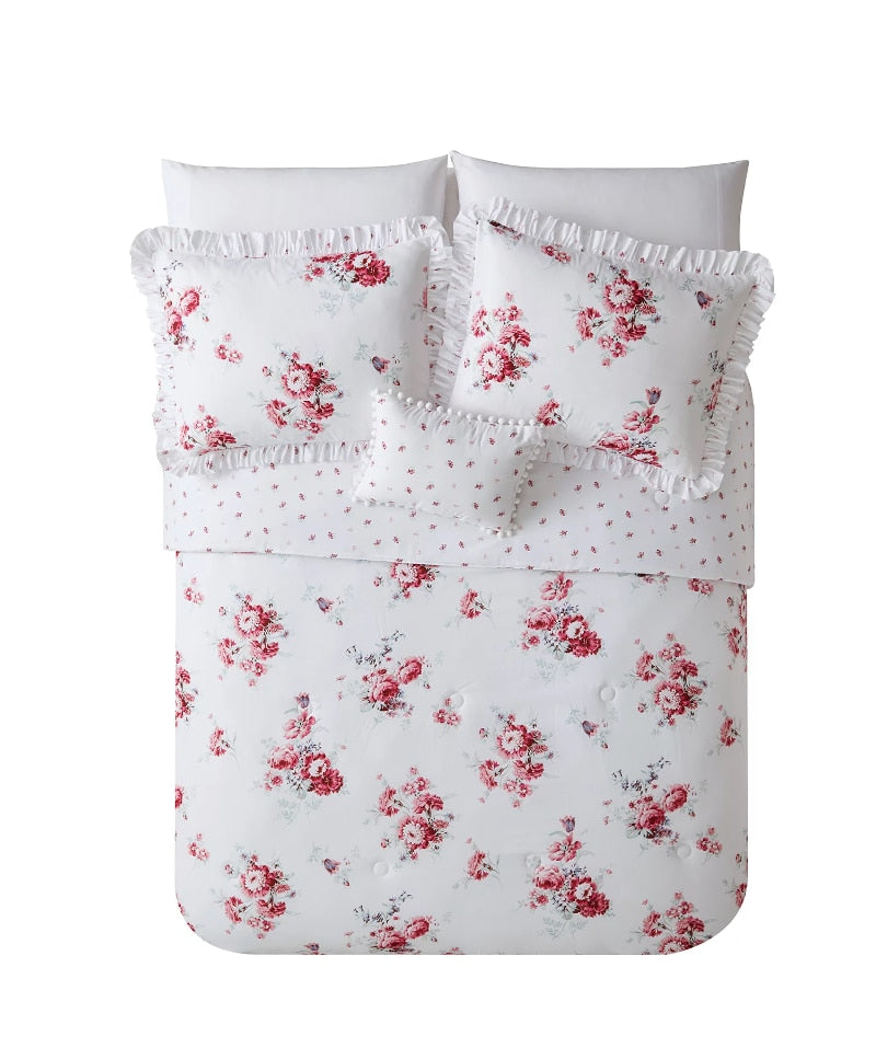 Simply Shabby Chic Sunbleached Floral 4-Piece Washed Microfiber Comforter Set, Full/Queen