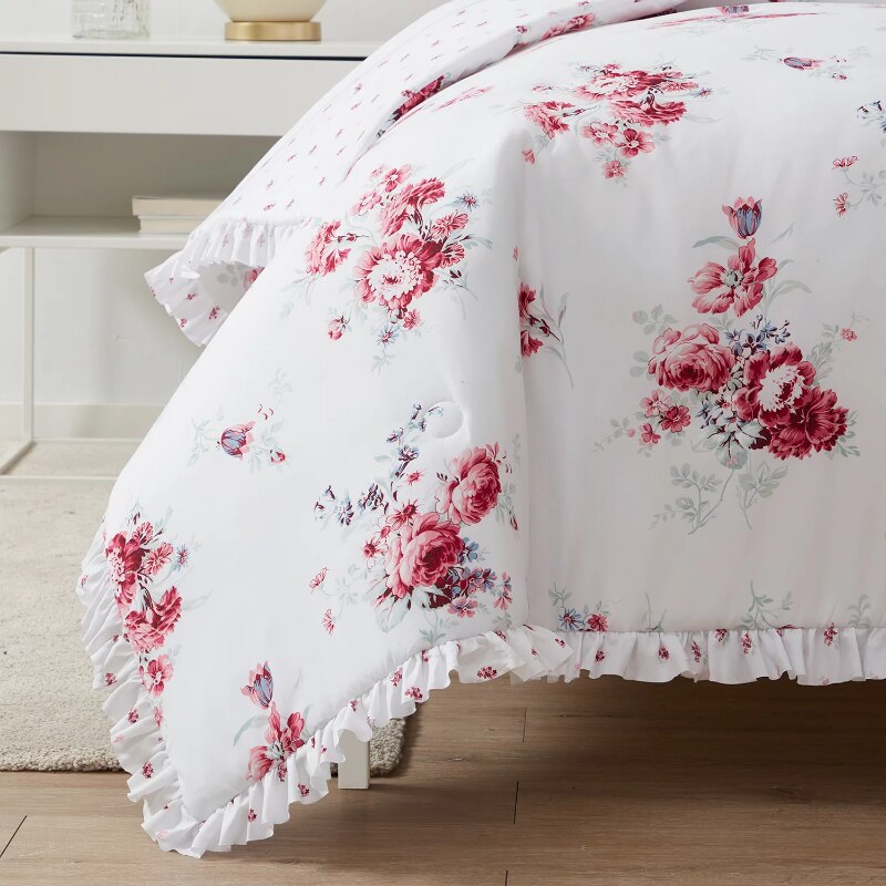 Simply Shabby Chic Sunbleached Floral 4-Piece Washed Microfiber Comforter Set, Full/Queen