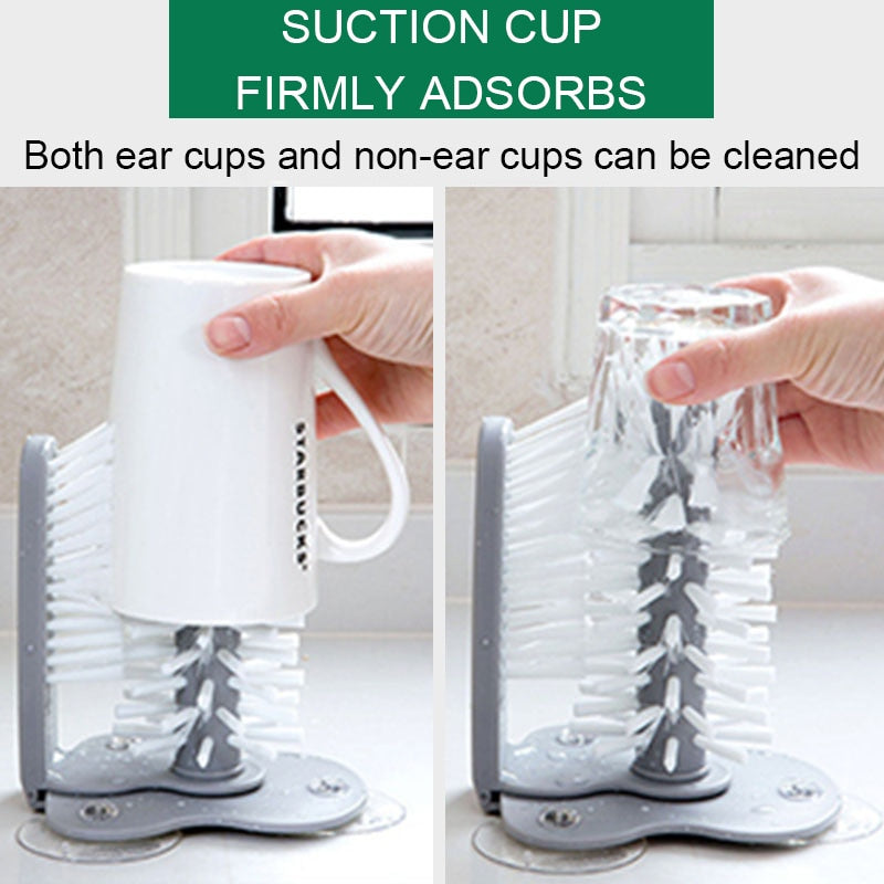 Water Bottle Cleaning Brush Glass Cup Washer with Suction Base Bristle Brush for Beer Cup, Long Leg Cup, Bar Kitchen Sink