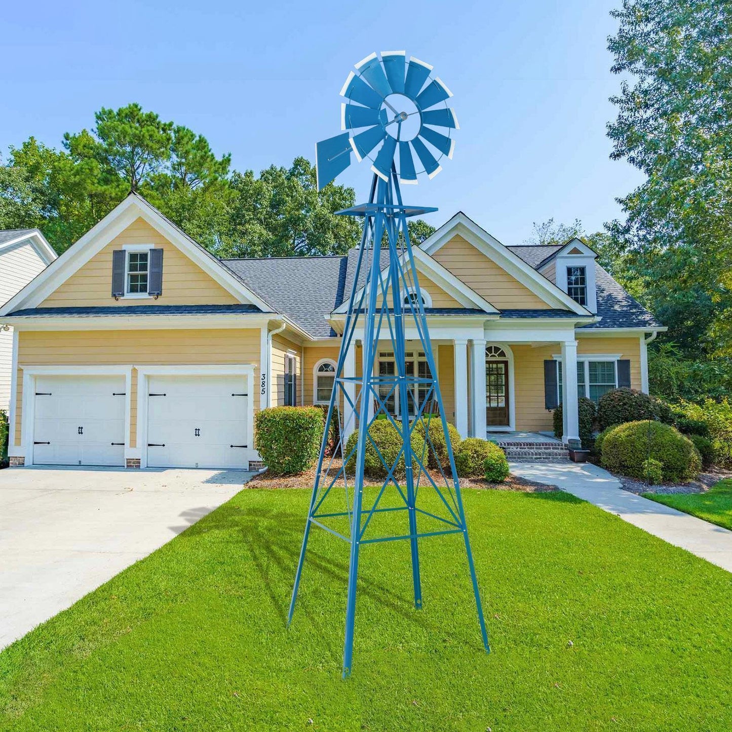 Garden Windmill 8FT Yard Metal Ornamental Wind Mill Weather Resistant Decoration