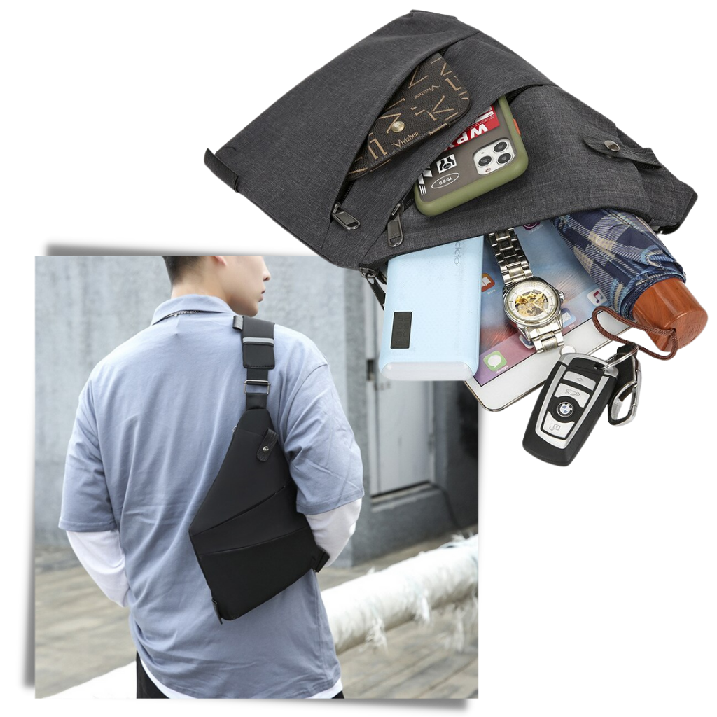 Waterproof Pocket Bag, Anti Theft Sling Bag Chest Backpack Casual Daypack Black Shoulder Crossbody Lightweight