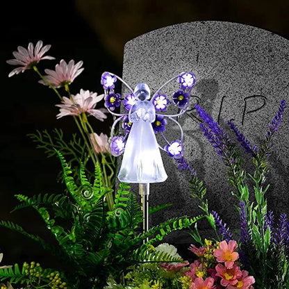 Waterproof Solar Angel lights fairy angel with wings and solar glowing flower decor