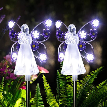 Waterproof Solar Angel lights fairy angel with wings and solar glowing flower decor