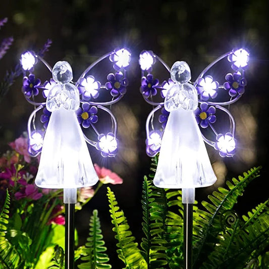 Waterproof Solar Angel lights fairy angel with wings and solar glowing flower decor