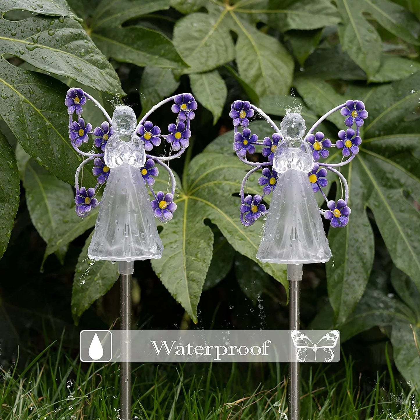 Waterproof Solar Angel lights fairy angel with wings and solar glowing flower decor