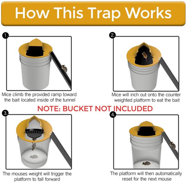 Flip N Slide Bucket Lid Mouse Trap, Safe Mice Trap, Get ride of Rats