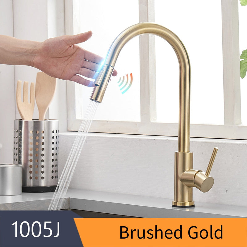 Kitchen Smart Touch Faucets Control, Pull Out Spout Sprayer Single Handle Kitchen Sink Faucet