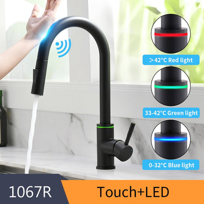 Kitchen Smart Touch Faucets Control, Pull Out Spout Sprayer Single Handle Sink Faucet
