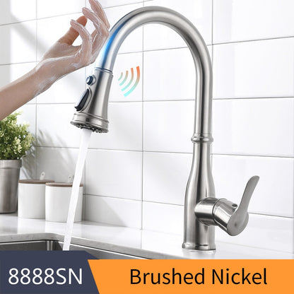Kitchen Smart Touch Faucets Control, Pull Out Spout Sprayer Single Handle Sink Faucet