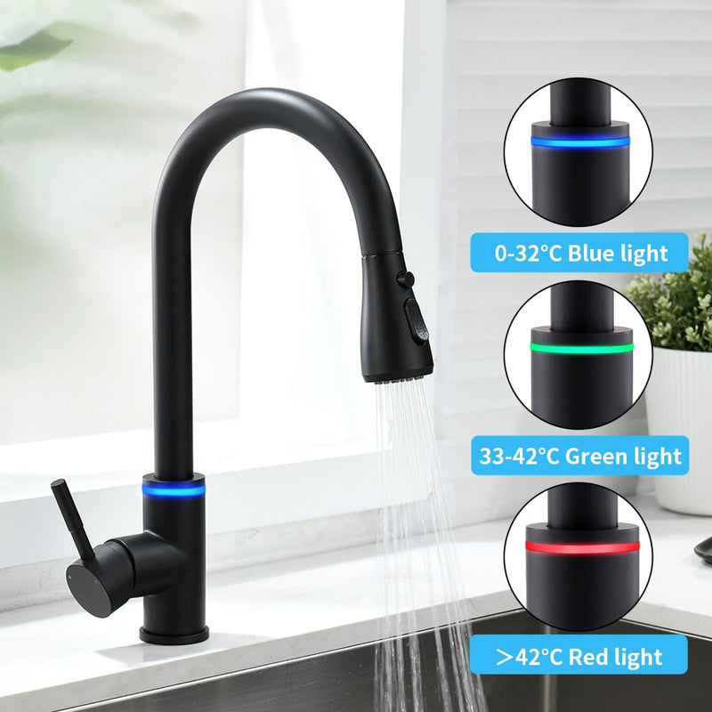 Kitchen Smart Touch Faucets Control, Pull Out Spout Sprayer Single Handle Kitchen Sink Faucet